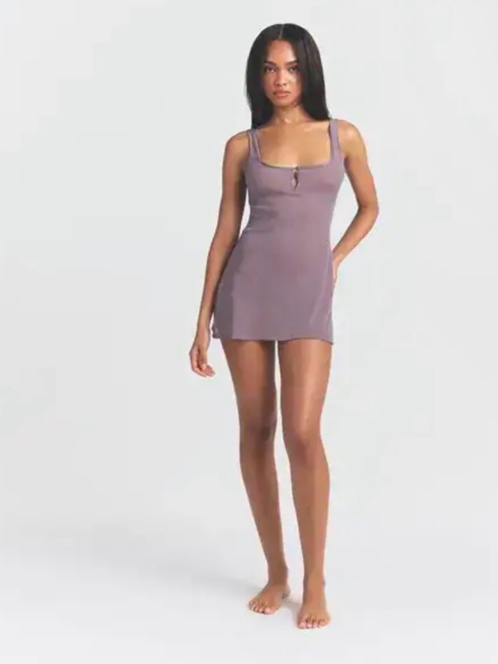 SKIMS Sheer Rib Lace Mini Slip Dress Purple Zinc Women Small NEW